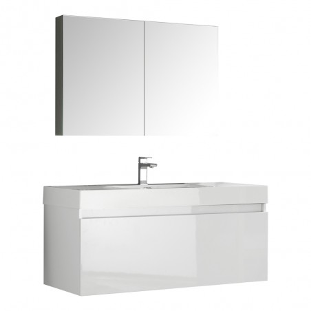 Fresca Mezzo 48 White Wall Hung Modern Bathroom Vanity w/ Medicine Cabinet