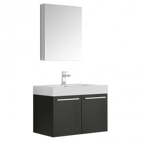 Fresca Vista 30 Black Wall Hung Modern Bathroom Vanity w/ Medicine Cabinet