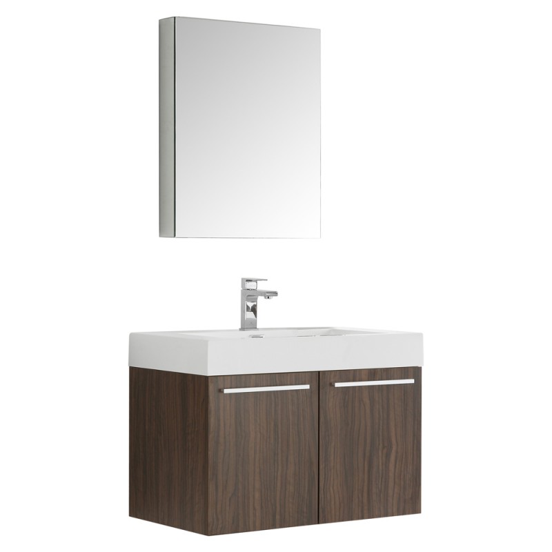 Fresca Vista 30 Walnut Wall Hung Modern Bathroom Vanity w/ Medicine Cabinet