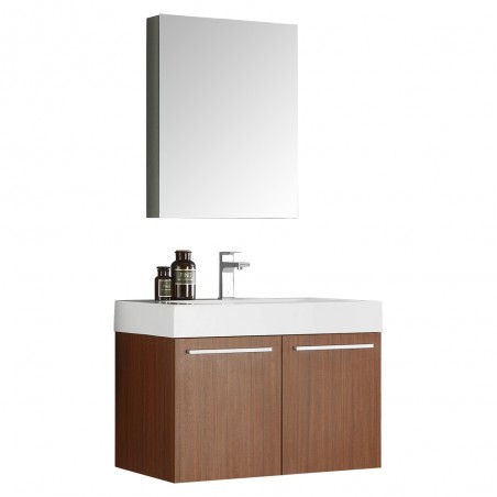 Fresca Vista 30 Teak Wall Hung Modern Bathroom Vanity w/ Medicine Cabinet