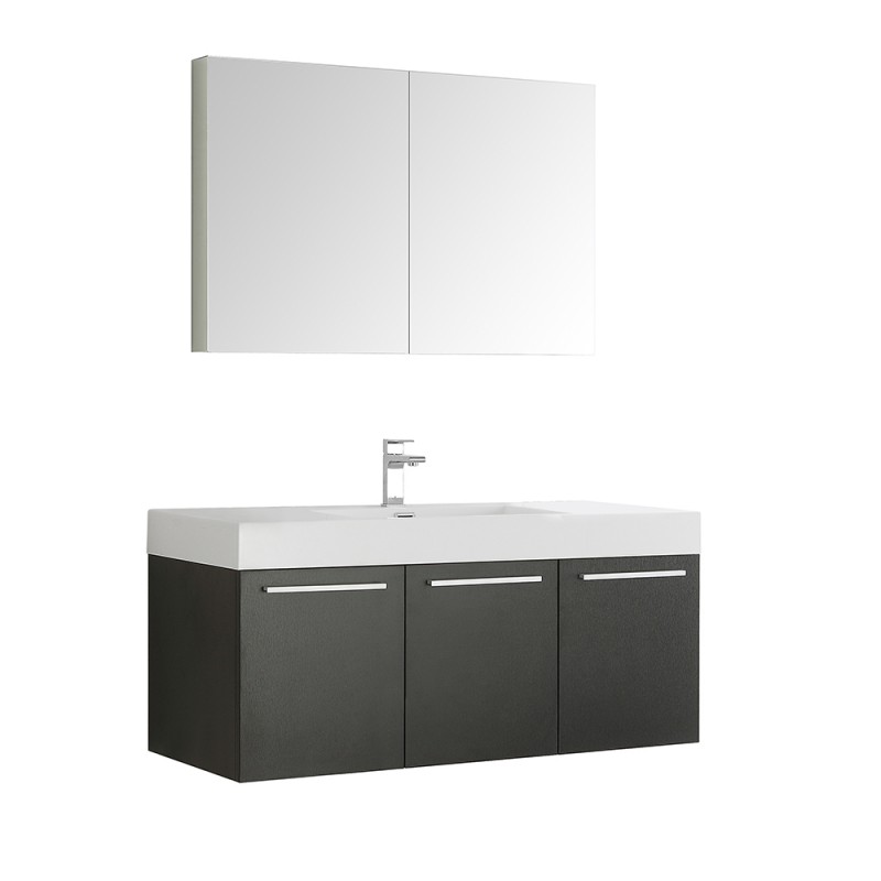 Fresca Vista 48 Black Wall Hung Modern Bathroom Vanity w/ Medicine Cabinet