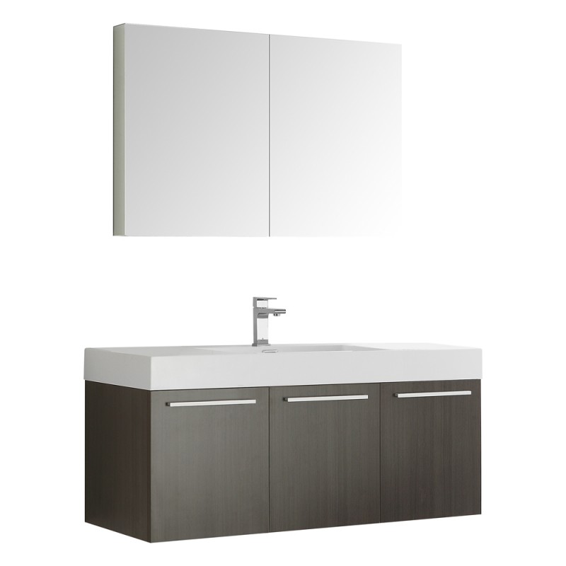 Fresca Vista 48 Gray Oak Wall Hung Modern Bathroom Vanity w/ Medicine Cabinet