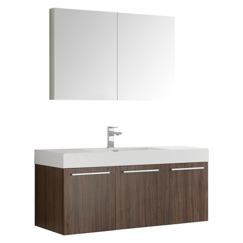 Fresca Vista 48 Walnut Wall Hung Modern Bathroom Vanity w/ Medicine Cabinet