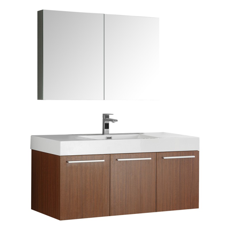 Fresca Vista 48 Teak Wall Hung Modern Bathroom Vanity w/ Medicine Cabinet