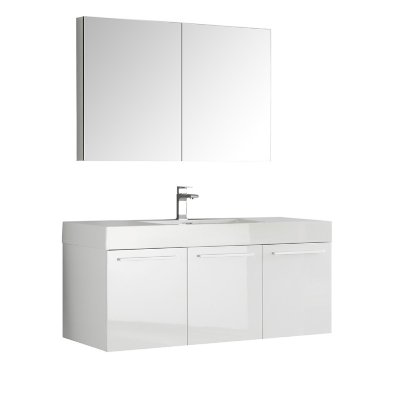 Fresca Vista 48 White Wall Hung Modern Bathroom Vanity w/ Medicine Cabinet