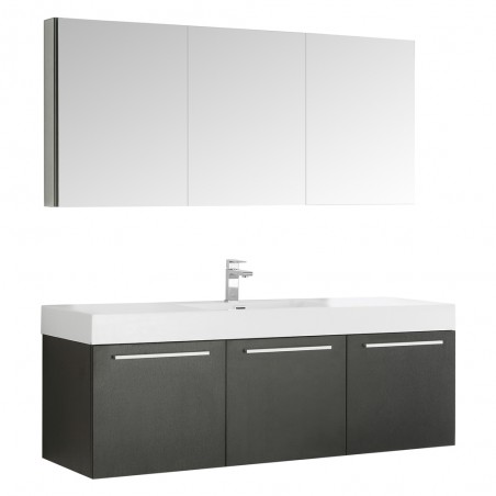 Fresca Vista 60 Black Wall Hung Single Sink Modern Bathroom Vanity w/ Medicine Cabinet