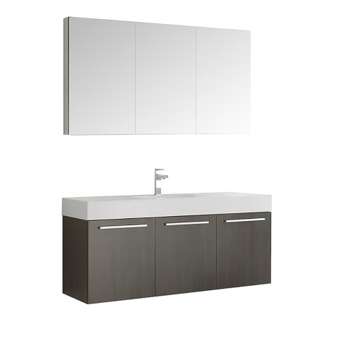 Fresca Vista 60 Gray Oak Wall Hung Single Sink Modern Bathroom Vanity w/ Medicine Cabinet