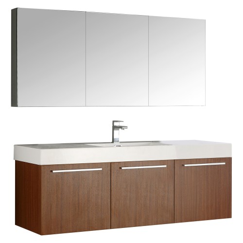 Fresca Vista 60 Teak Wall Hung Single Sink Modern Bathroom Vanity w/ Medicine Cabinet