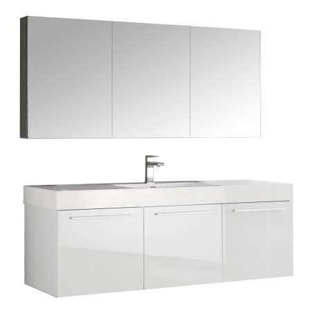 Fresca Vista 60 White Wall Hung Single Sink Modern Bathroom Vanity w/ Medicine Cabinet