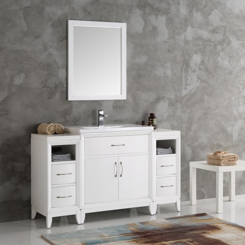 Fresca Cambridge 54" White Traditional Bathroom Vanity w/ Mirror