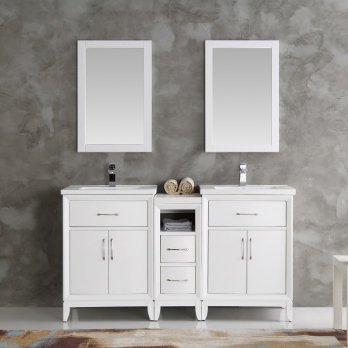 Fresca Cambridge 60" White Double Sink Traditional Bathroom Vanity w/ Mirrors