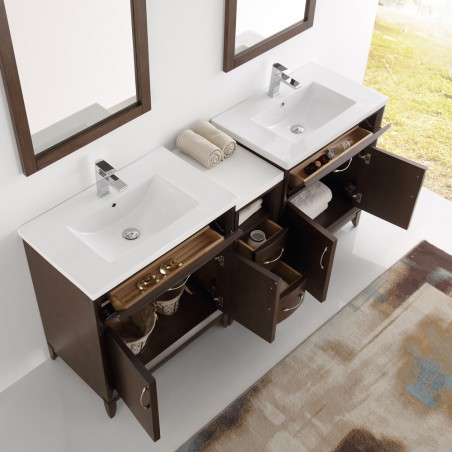 Fresca Cambridge 72" Antique Coffee Double Sink Traditional Bathroom Vanity w/ Mirrors