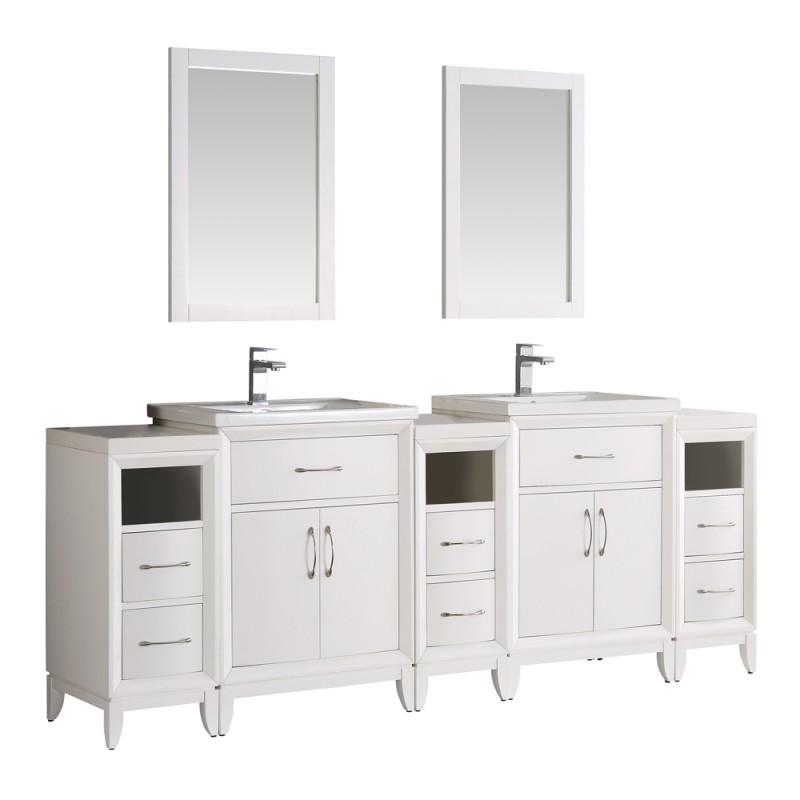 Fresca Cambridge 84 White Double Sink Traditional Bathroom Vanity with Mirrors