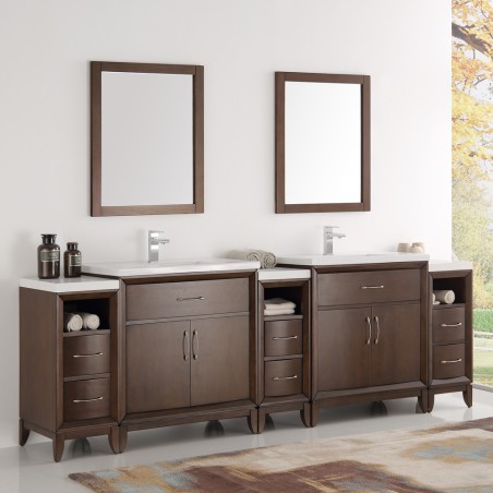 Fresca Cambridge 96" Antique Coffee Double Sink Traditional Bathroom Vanity w/ Mirrors