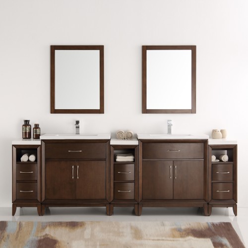 Fresca Cambridge 96" Antique Coffee Double Sink Traditional Bathroom Vanity w/ Mirrors