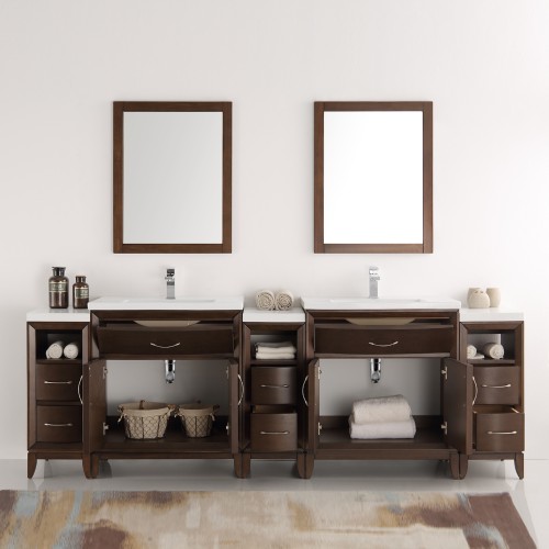 Fresca Cambridge 96" Antique Coffee Double Sink Traditional Bathroom Vanity w/ Mirrors