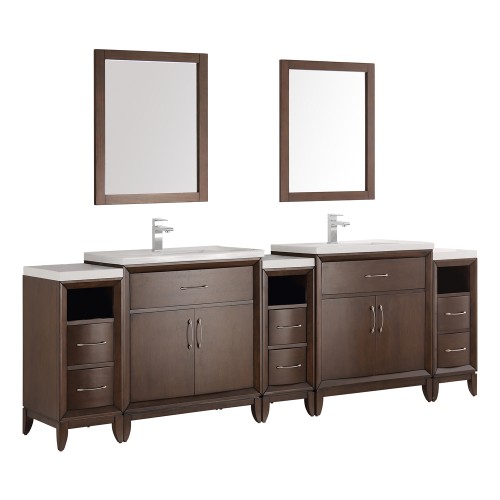 Fresca Cambridge 96" Antique Coffee Double Sink Traditional Bathroom Vanity w/ Mirrors