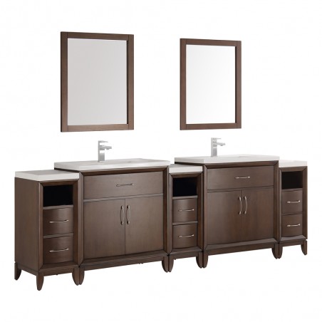 Fresca Cambridge 96" Antique Coffee Double Sink Traditional Bathroom Vanity w/ Mirrors