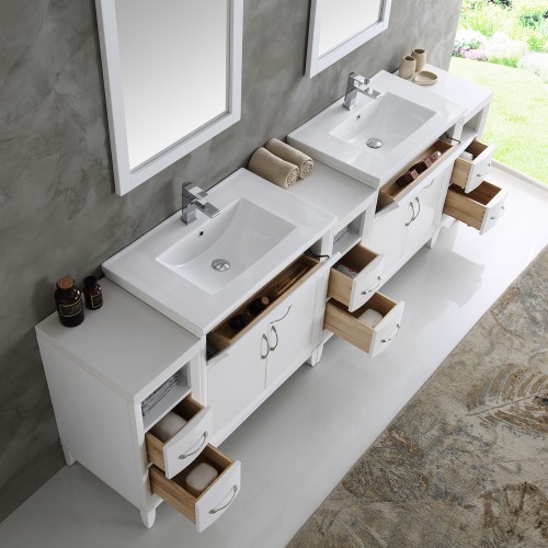 Fresca Cambridge 96" White Double Sink Traditional Bathroom Vanity w/ Mirrors