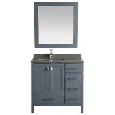 London 36" Vanity in Gray with Quartz Vanity Top in Gray with White Basin and Mirror