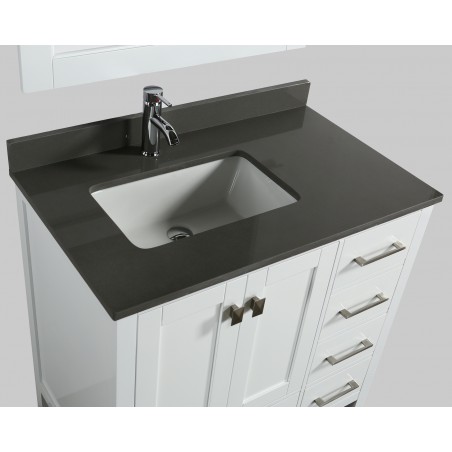 London 36" Vanity in White with Quartz Vanity Top in Gray with White Basin and Mirror