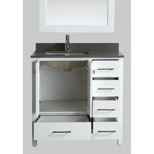 London 36" Vanity in White with Quartz Vanity Top in Gray with White Basin and Mirror