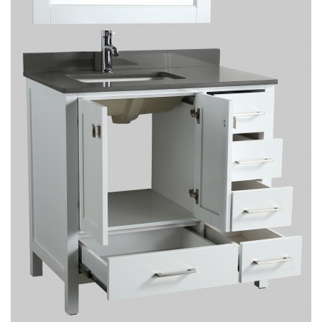 London 36" Vanity in White with Quartz Vanity Top in Gray with White Basin and Mirror