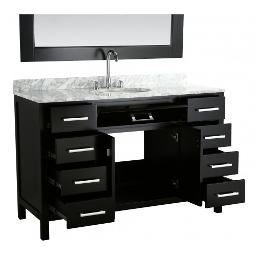 London 54" Single Sink Vanity Set in Espresso with White Carrera Marble Top