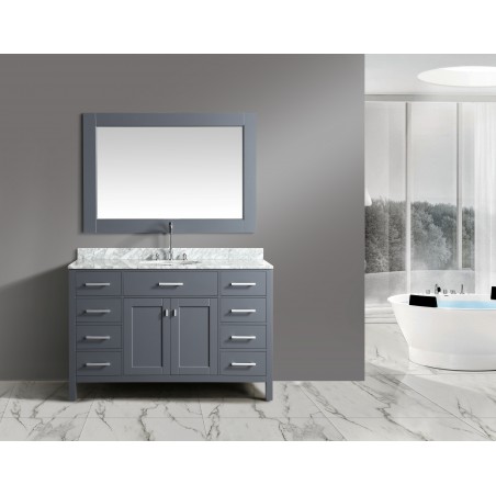 London 54" Single Sink Vanity Set in Gray with White Carrera Marble Top
