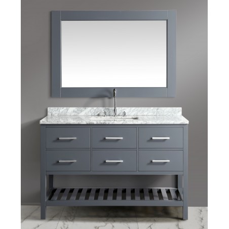 London 54" Single Sink Vanity Set in Gray with White Carrera Marble Top