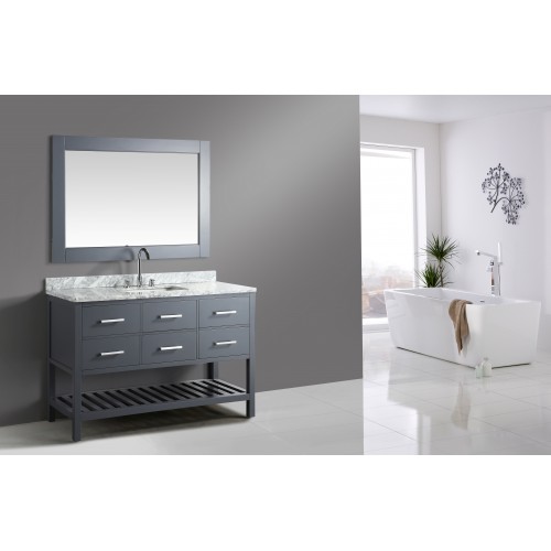 London 54" Single Sink Vanity Set in Gray with White Carrera Marble Top