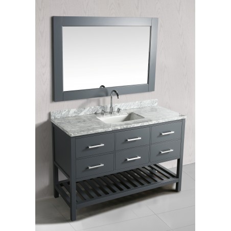 London 54" Single Sink Vanity Set in Gray with White Carrera Marble Top