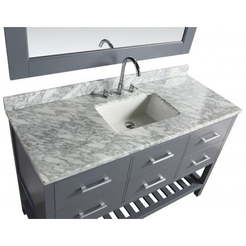 London 54" Single Sink Vanity Set in Gray with White Carrera Marble Top