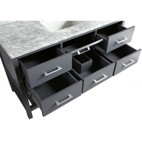 London 54" Single Sink Vanity Set in Gray with White Carrera Marble Top