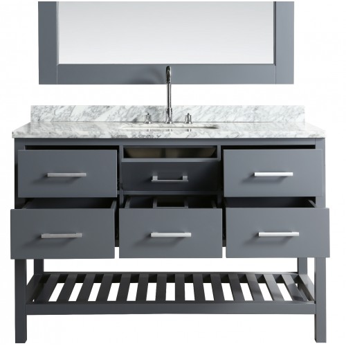 London 54" Single Sink Vanity Set in Gray with White Carrera Marble Top