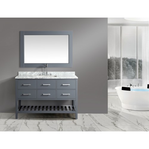 London 54" Single Sink Vanity Set in Gray with White Carrera Marble Top