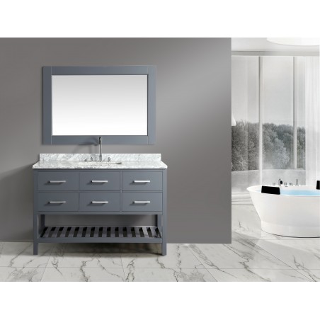 London 54" Single Sink Vanity Set in Gray with White Carrera Marble Top