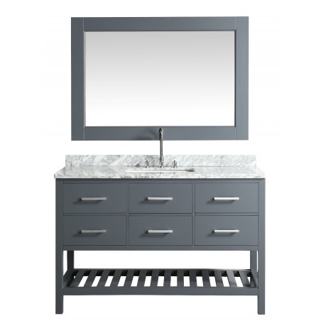 London 54" Single Sink Vanity Set in Gray with White Carrera Marble Top