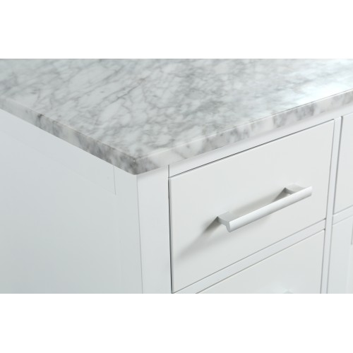 London 54" Single Sink Vanity Set in White with White Carrera Marble Top