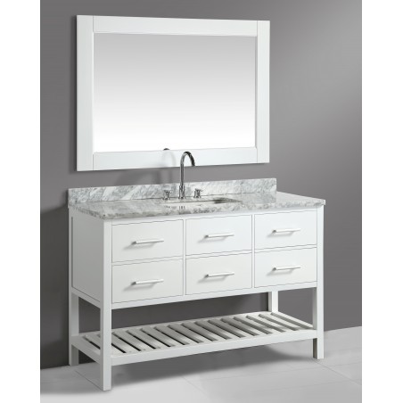 London 54" Single Sink Vanity Set in White with White Carrera Marble Top