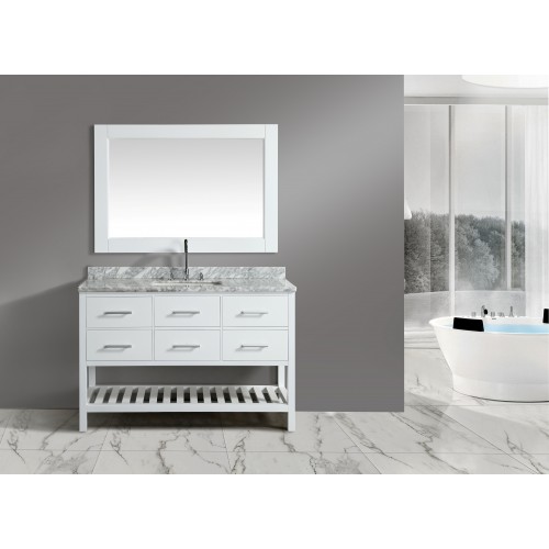 London 54" Single Sink Vanity Set in White with White Carrera Marble Top