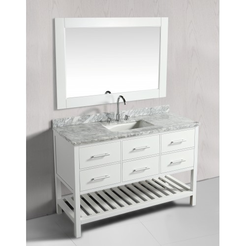 London 54" Single Sink Vanity Set in White with White Carrera Marble Top