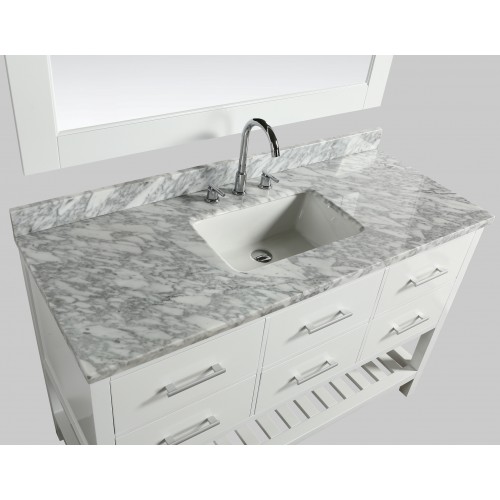 London 54" Single Sink Vanity Set in White with White Carrera Marble Top