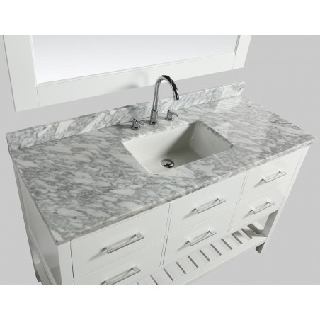 London 54" Single Sink Vanity Set in White with White Carrera Marble Top