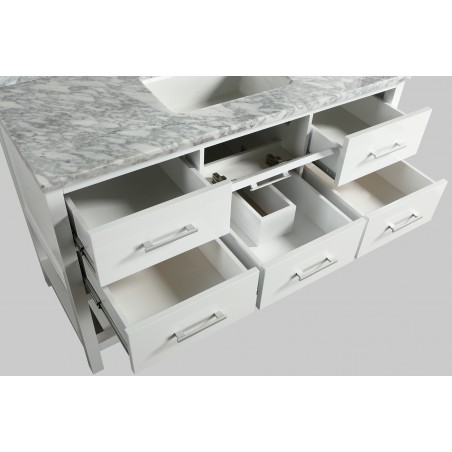 London 54" Single Sink Vanity Set in White with White Carrera Marble Top