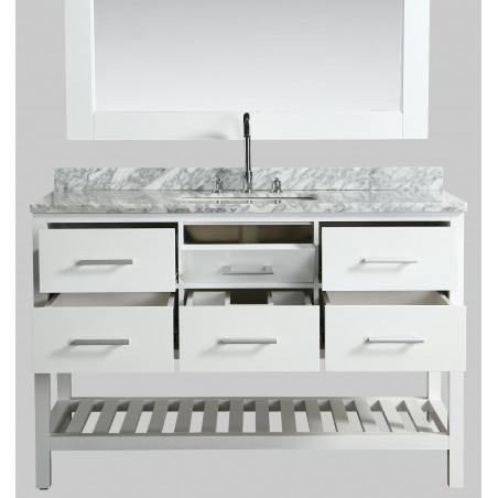 London 54" Single Sink Vanity Set in White with White Carrera Marble Top