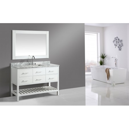 London 54" Single Sink Vanity Set in White with White Carrera Marble Top