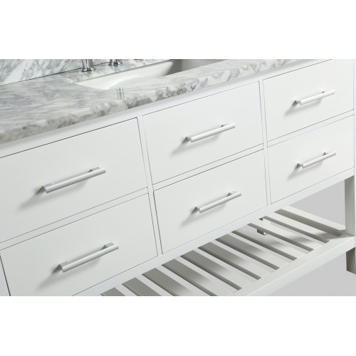 London 54" Single Sink Vanity Set in White with White Carrera Marble Top