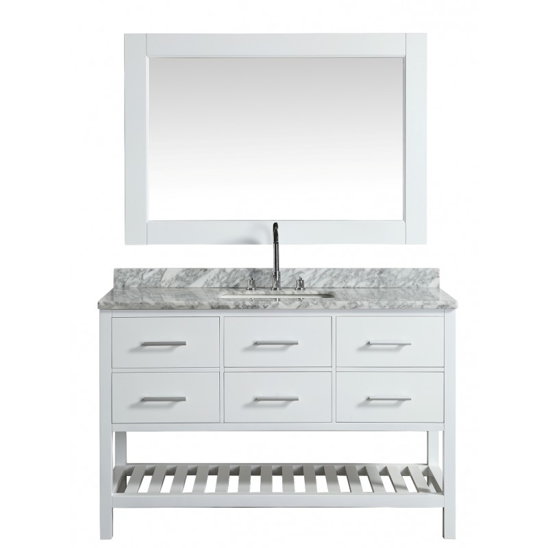 London 54" Single Sink Vanity Set in White with White Carrera Marble Top