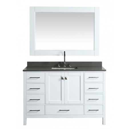 London 54" Vanity in White with Quartz Vanity Top in Gray with White Basin and Mirror